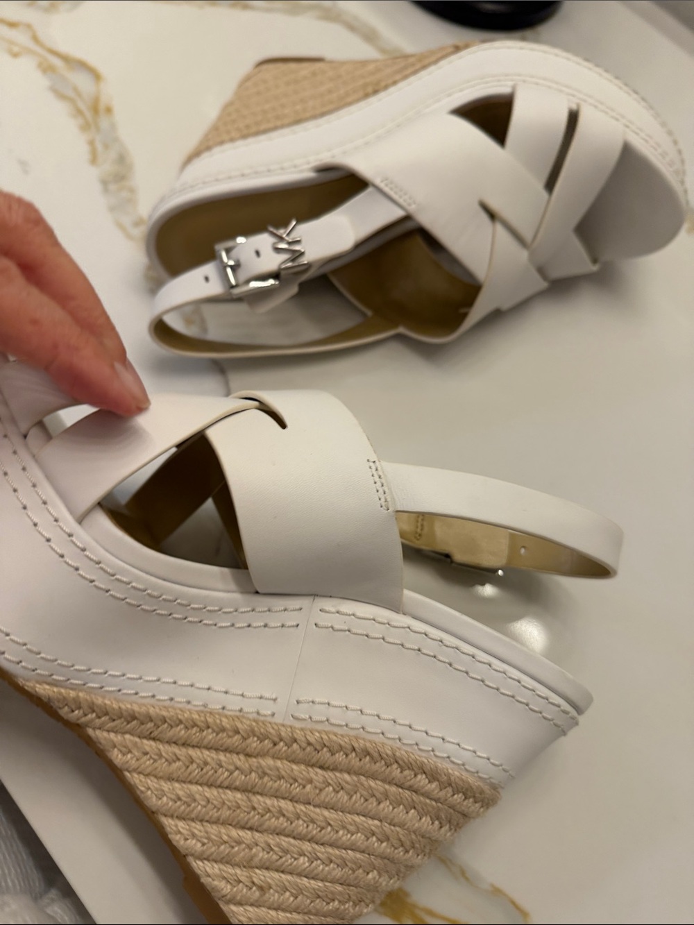 Michael Kors White Leather Espadrille Wedge Sandals - Picture 6 of 7